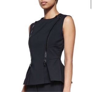 VERONICA BEARD Black Moto Scuba Top Sleeveless Dual Peplum Zipper
